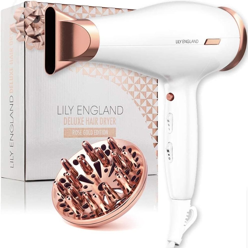 (Rose Gold With Diffuser) Hair Dryer with Diffuser for Curly Hair - 1800w Diffuser Hairdryer with 3 Heat Settings, 2 Speeds & Cool Shot Blow Dryer - Hairdryers