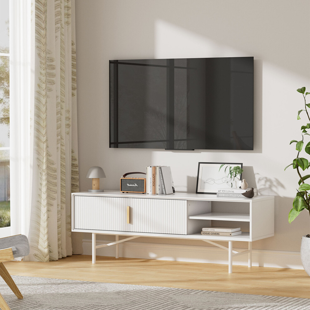 White Striped Wooden TV Stand