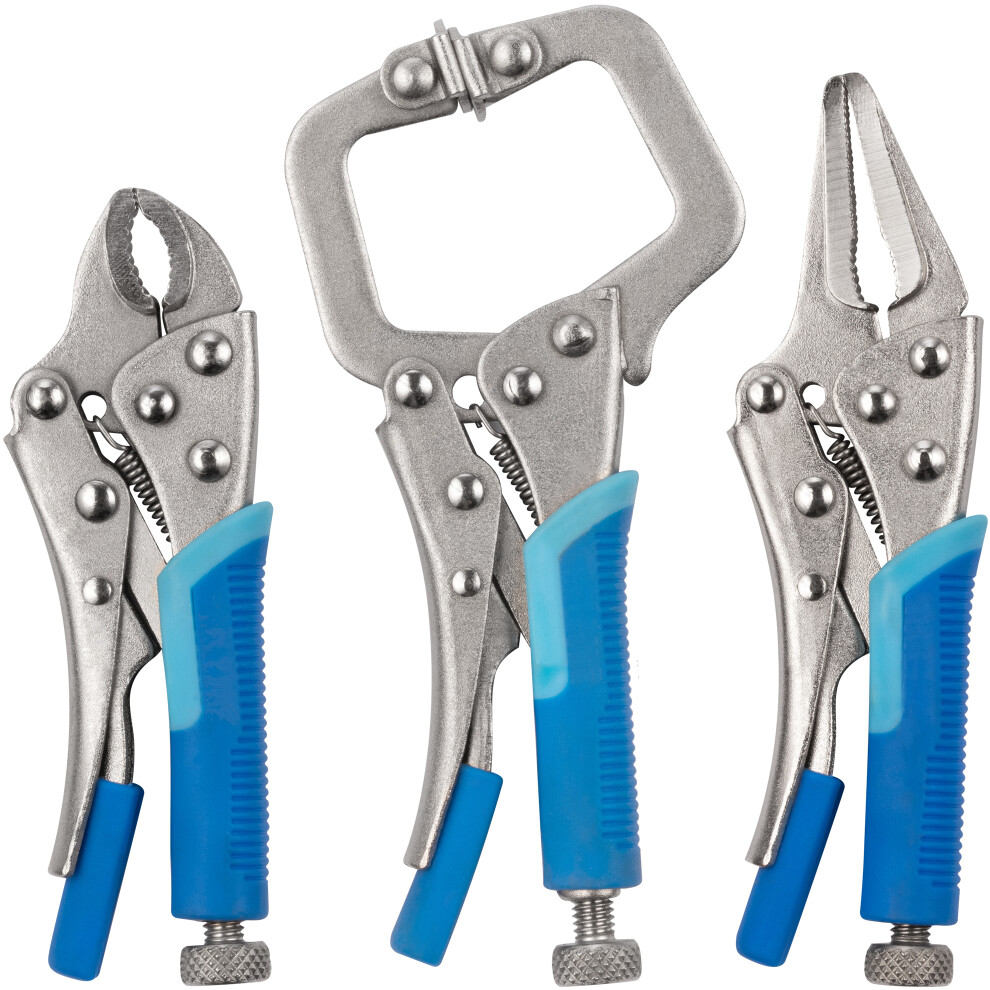 Locking Pliers Set, Curved, Long Nose and C Clamp