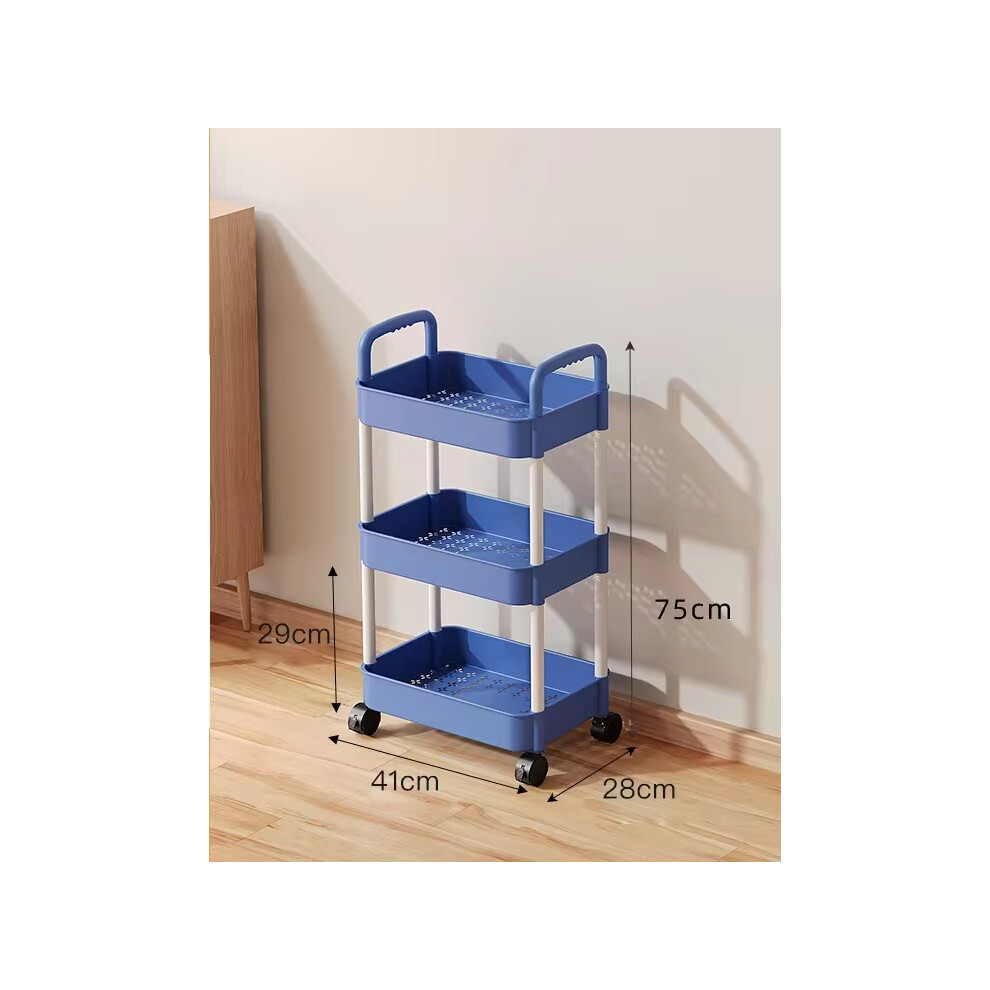 (Blue 3 layers) Movable Household Trolley Storage Supplies