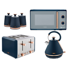 Tower Cavaletto Blue Kettle 4 Slice Toaster Microwave & Canisters Set
