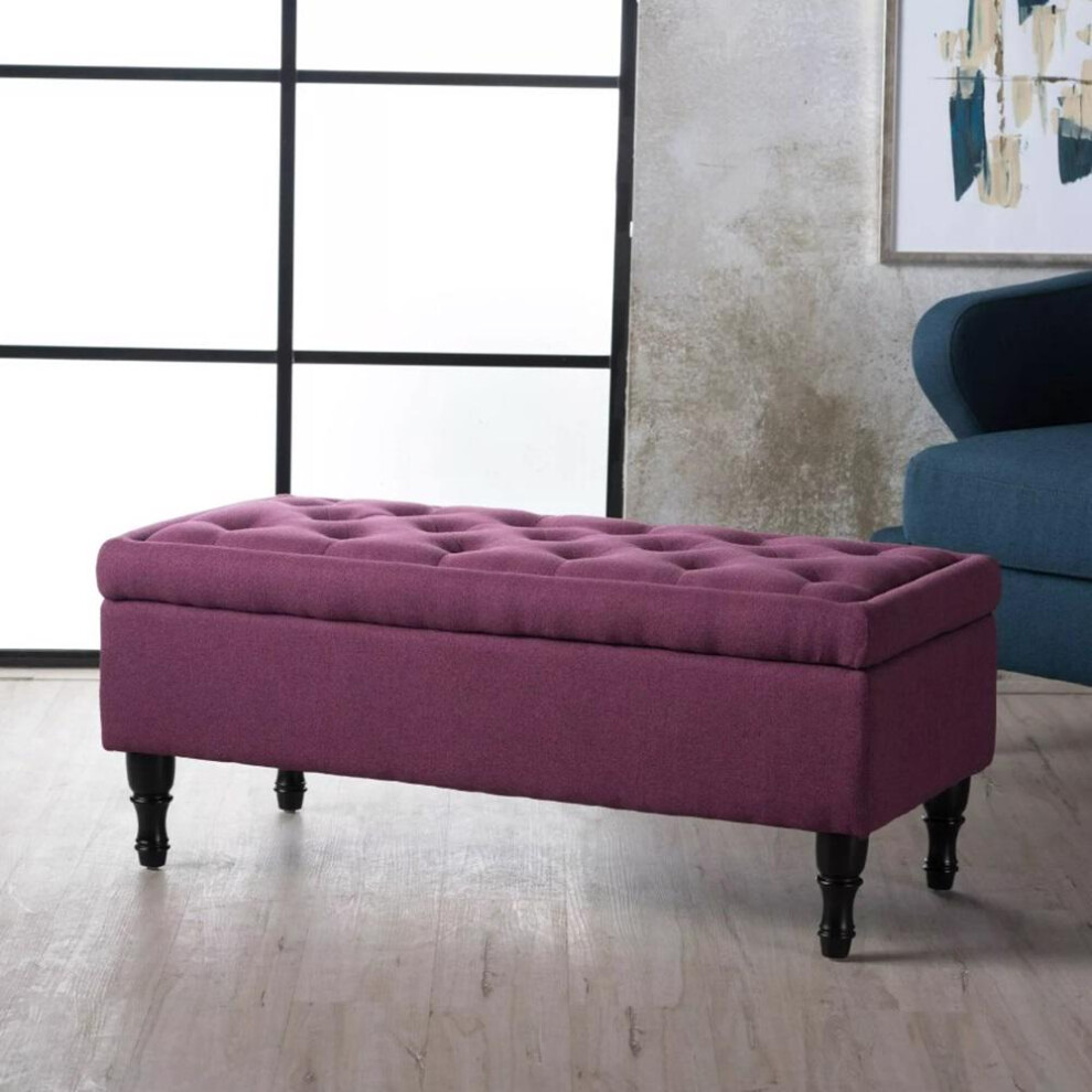 Dark Fuchsia Ottoman Storage Bench Padded Buttoned Seat