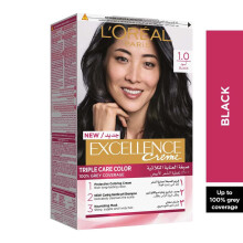 Excellence Crème Permanent Hair Color 1.0 Black Rich, Long-Lasting Black Hair Dye with Triple Care Technology Smooth Hair