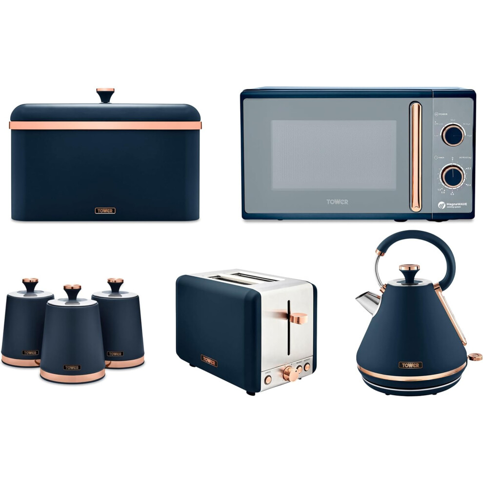 Tower Cavaletto Kettle Toaster Microwave Breadbin Canisters Set Blue