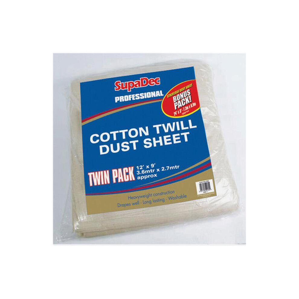 Pro Cotton Twill Dust Sheets Twin Pack 12' X 9' (3.6M X 2.7M) Approx 5017193501325