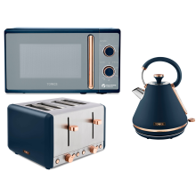 Tower Cavaletto Pyramid Kettle 4 Slice Toaster & Microwave Set In Blue
