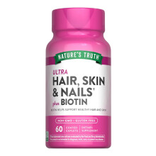 Nature's Truth Ultra Hair, Skin & Nails |60 Coated Caplets|with Biotin & Collagen|Non-GMO & Gluten Free|Vitamins, Minerals & Dietary Supplement Unisex
