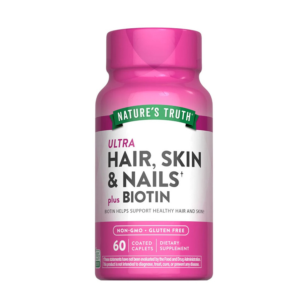Nature's Truth Ultra Hair, Skin & Nails |60 Coated Caplets|with Biotin & Collagen|Non-GMO & Gluten Free|Vitamins, Minerals & Dietary Supplement Unisex