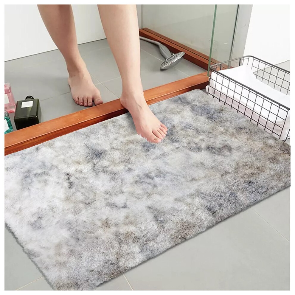 (50 x 80 cm (1 ft 6 in x 2 ft 6 in)_Door/Bath Mat, Tye Dye Light Grey) Anti-Slip Super Soft Mat Living Room Bedroom Carpet Rug