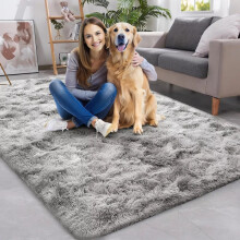 (160 cm x 230 cm (5ft 4 in x 7ft 8 in)-Bedroom Carpets, Tye Dye Light Grey) Non Slip Shaggy Large Rugs Living Room Bedroom Carpets Area Rug