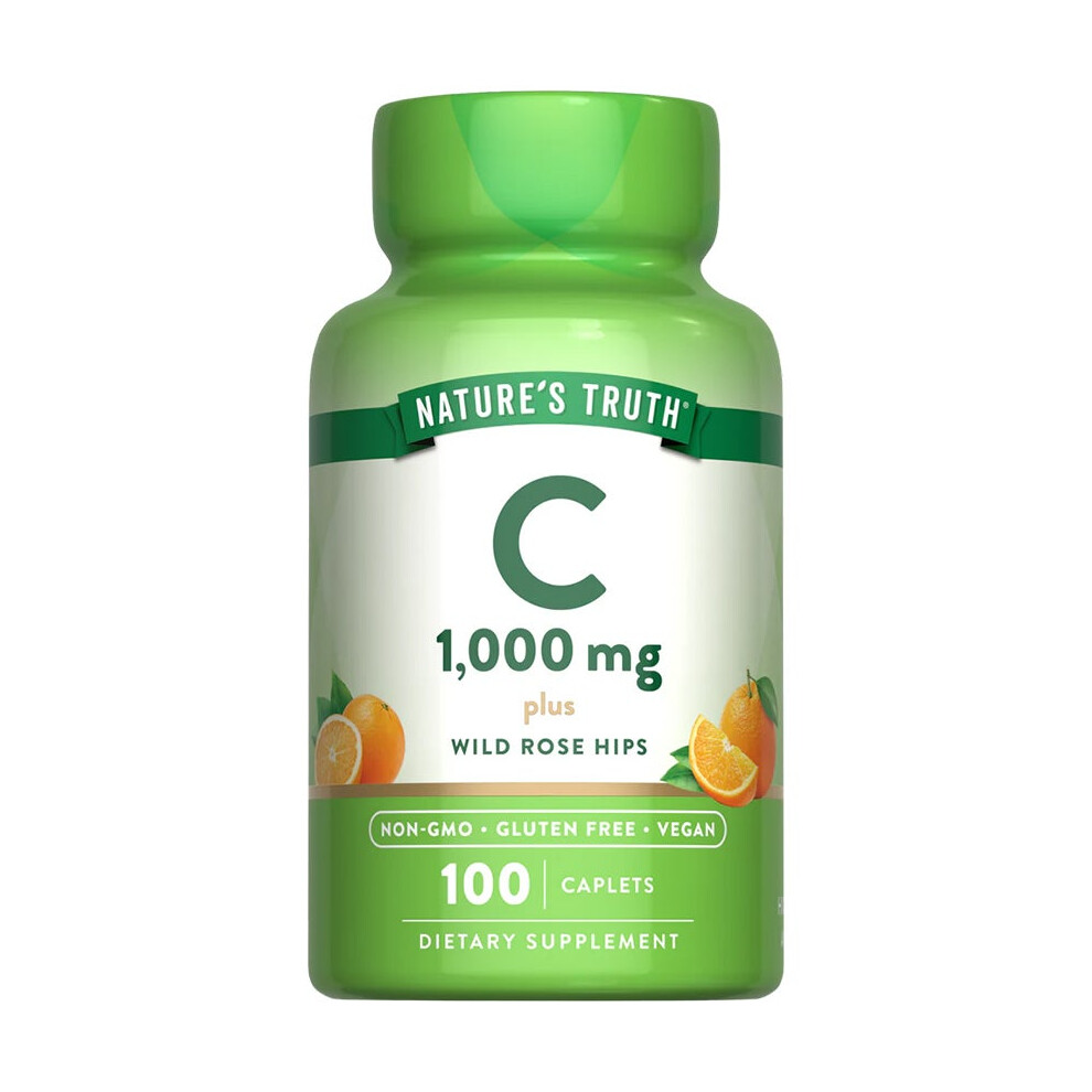 Nature's Truth Vitamin C 1000mg Plus Wild Rose Hips|100 Caplets|Non-GMO & Gluten Free|Herbal Dietary Supplement|Antioxidant Support