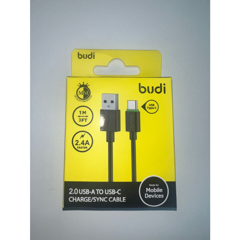 Budi - 1m/3ft USB-A to USB-C Charge/Sync Cable - 2.4A