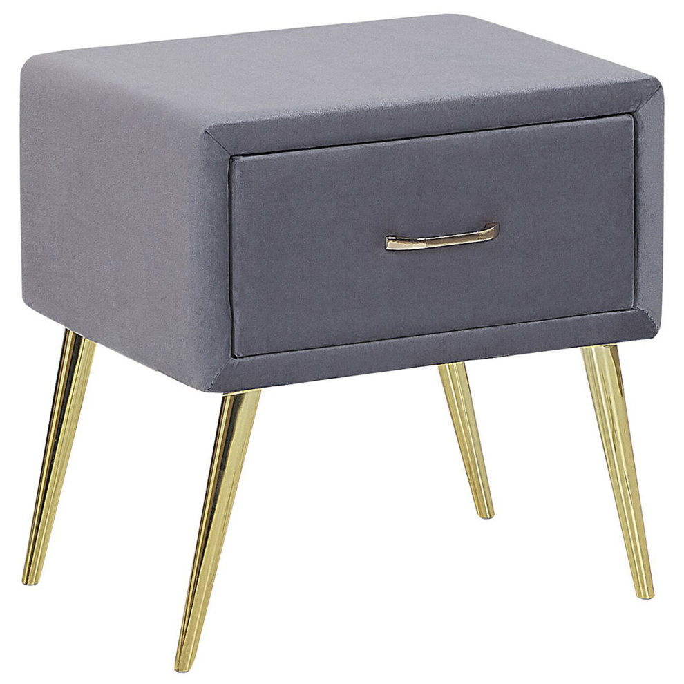 1 Drawer Bedside Table FLAYAT Velvet Grey