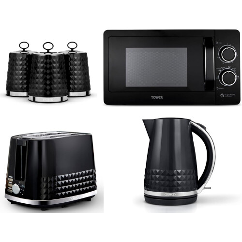 Tower Tower Solitaire Black Kettle Toaster T24042BLK Microwave & Canisters