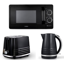 Tower Solitaire Black Kettle 2 Slice Toaster & T24042BLK 20L Microwave