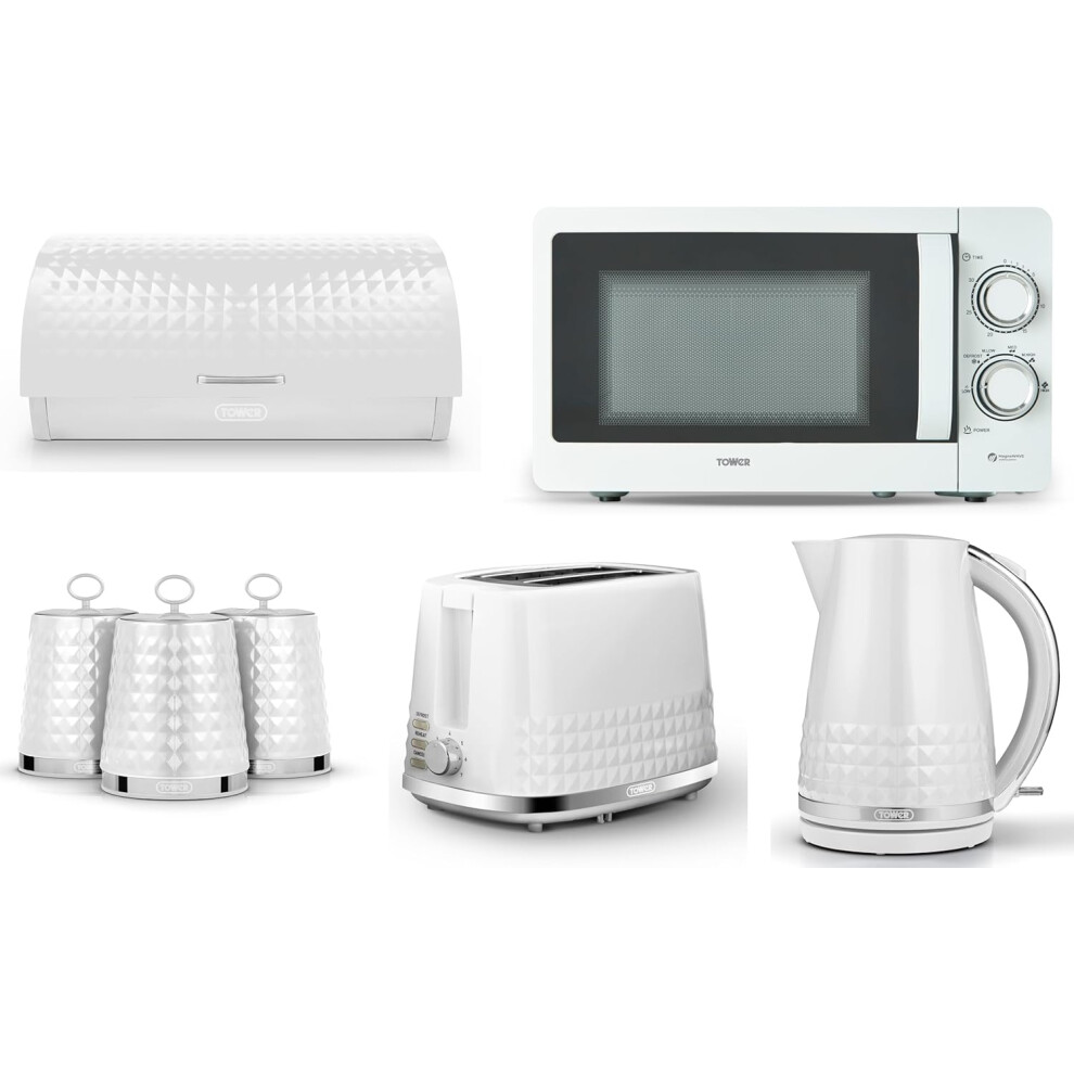 Tower Solitaire White Kettle Toaster T24042WHT Microwave & Storage Set