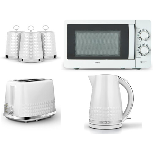 Tower Tower Solitaire White Kettle Toaster T24042WHT Microwave Canisters Set