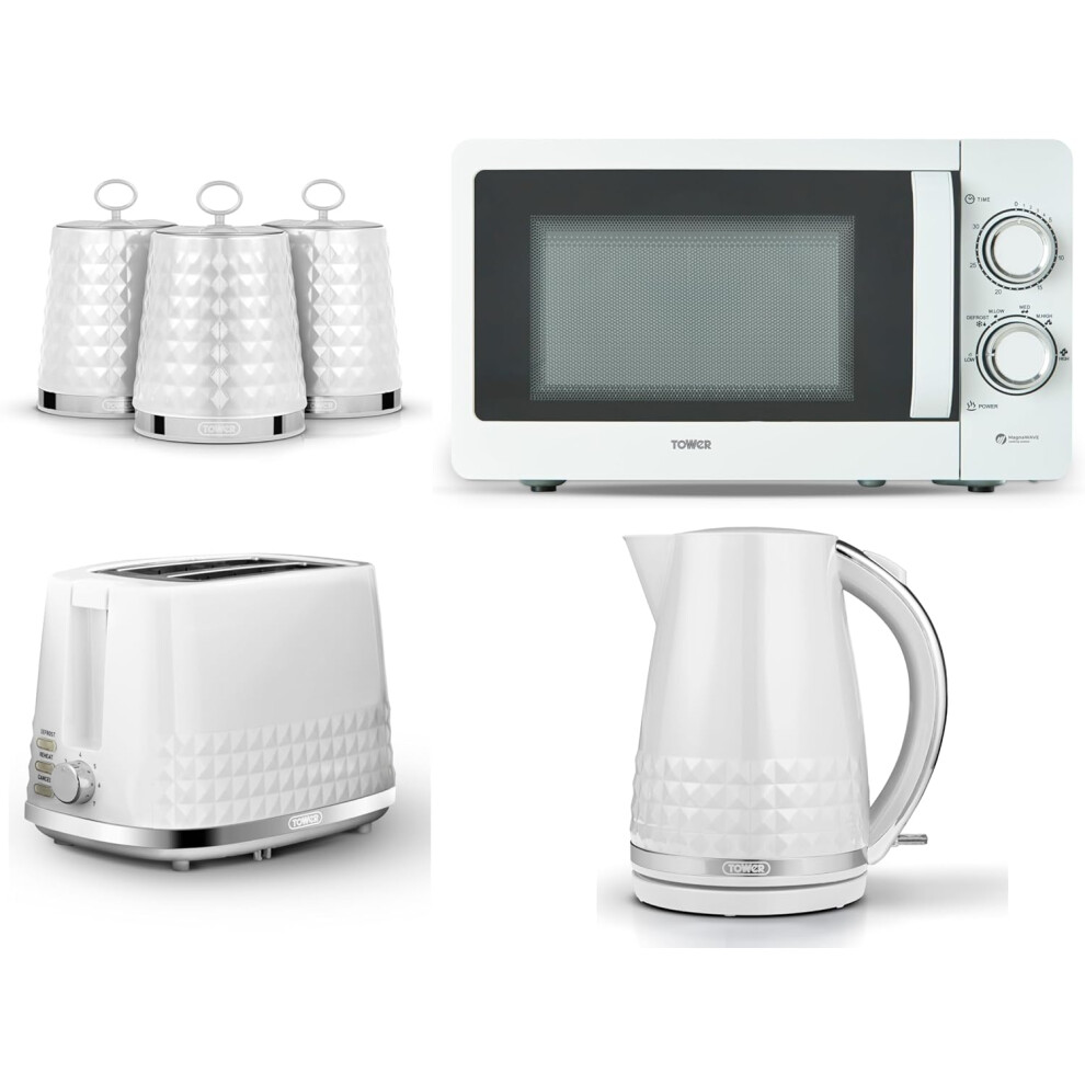 Tower Solitaire White Kettle Toaster T24042WHT Microwave Canisters Set