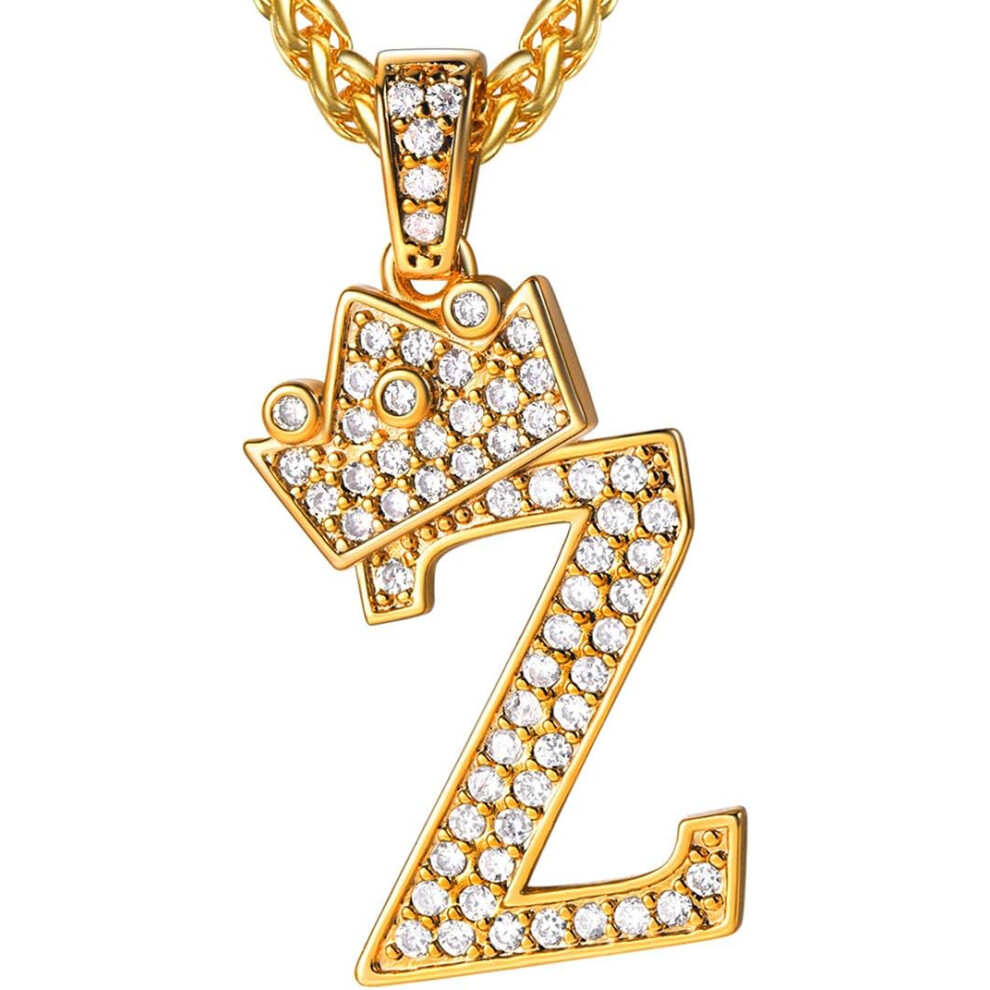 Tiger Electronics Inc. Tiger Electronics Tiger (Z 18K Gold) Crown Initial A-Z Necklace, Iced Out Letter Pendant With 22-24 Inch Chain, Men Women Bling Hip Hop Alphabet Name Jewelry Gift Big Initial