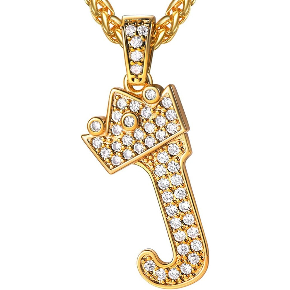Tiger Electronics Inc. Tiger Electronics Tiger (J 18K Gold) Crown Initial A-Z Necklace, Iced Out Letter Pendant With 22-24 Inch Chain, Men Women Bling Hip Hop Alphabet Name Jewelry Gift Big Initial