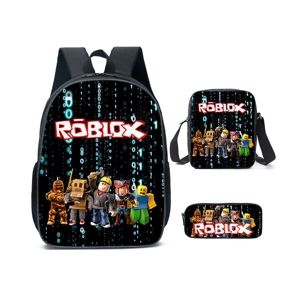 (Style F) Schoolbag 3pcs Roblox Lunch Bag Pencil Case Set Backpack Kids Education Gift