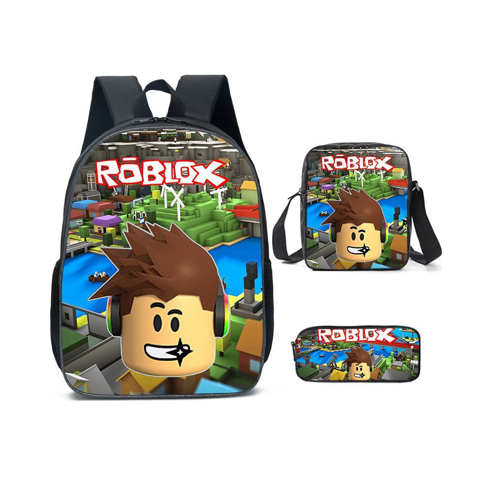 (Style C) Schoolbag 3pcs Roblox Lunch Bag Pencil Case Set Backpack Kids Education Gift