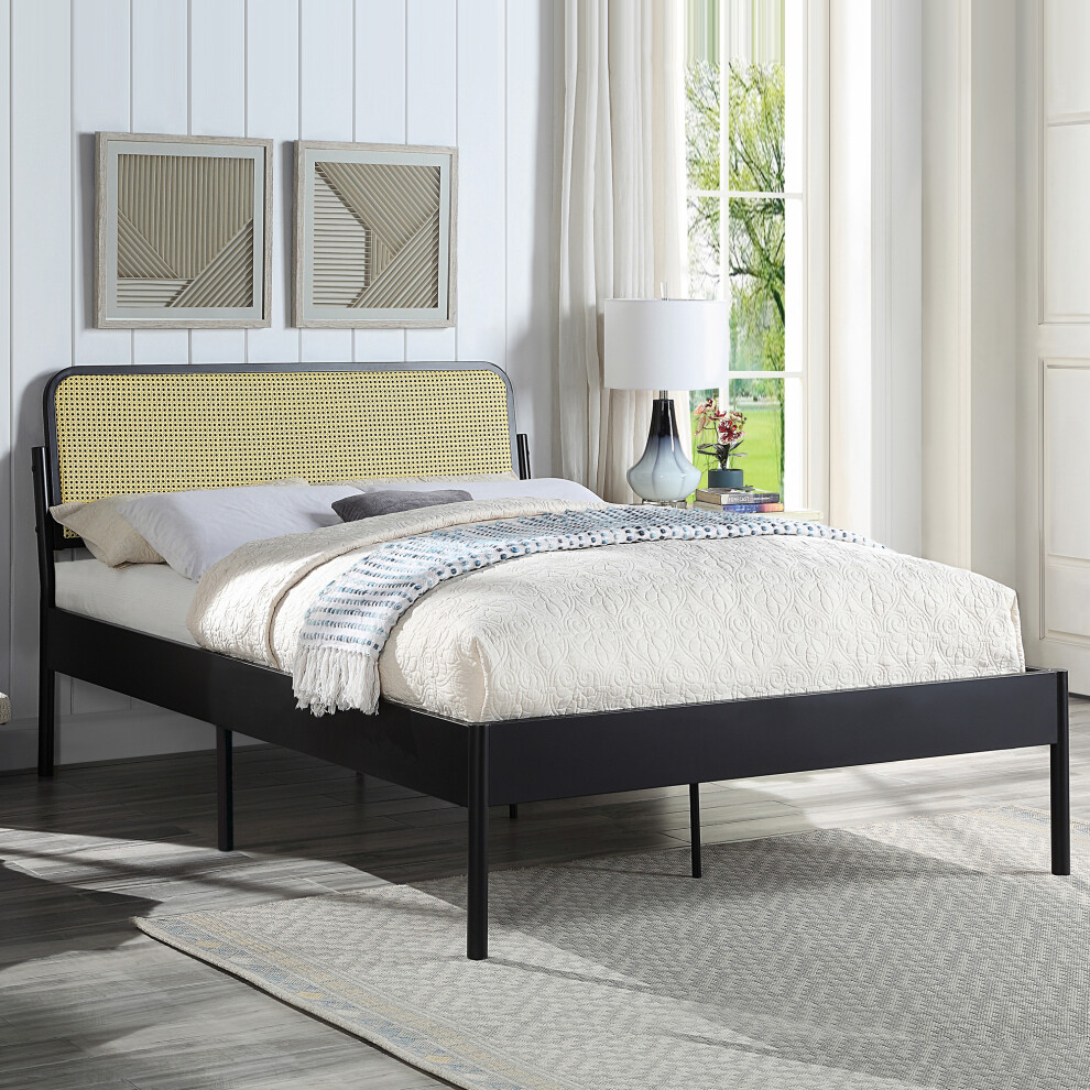 (Double) Cheshunt Black Metal Rattan Headboard Bed Frame