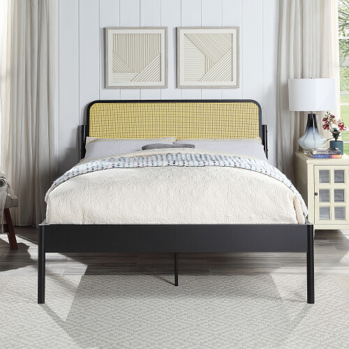 SlumberWorx (King) Cheshunt Black Metal Rattan Headboard Bed Frame 2