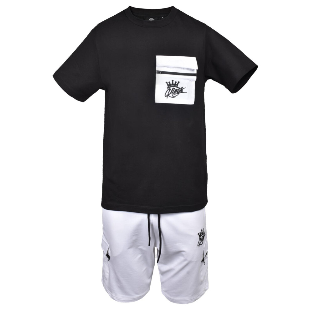 (Black - Jordan, L) Mens T-shirt Short Set Premium Textured Tracksuit