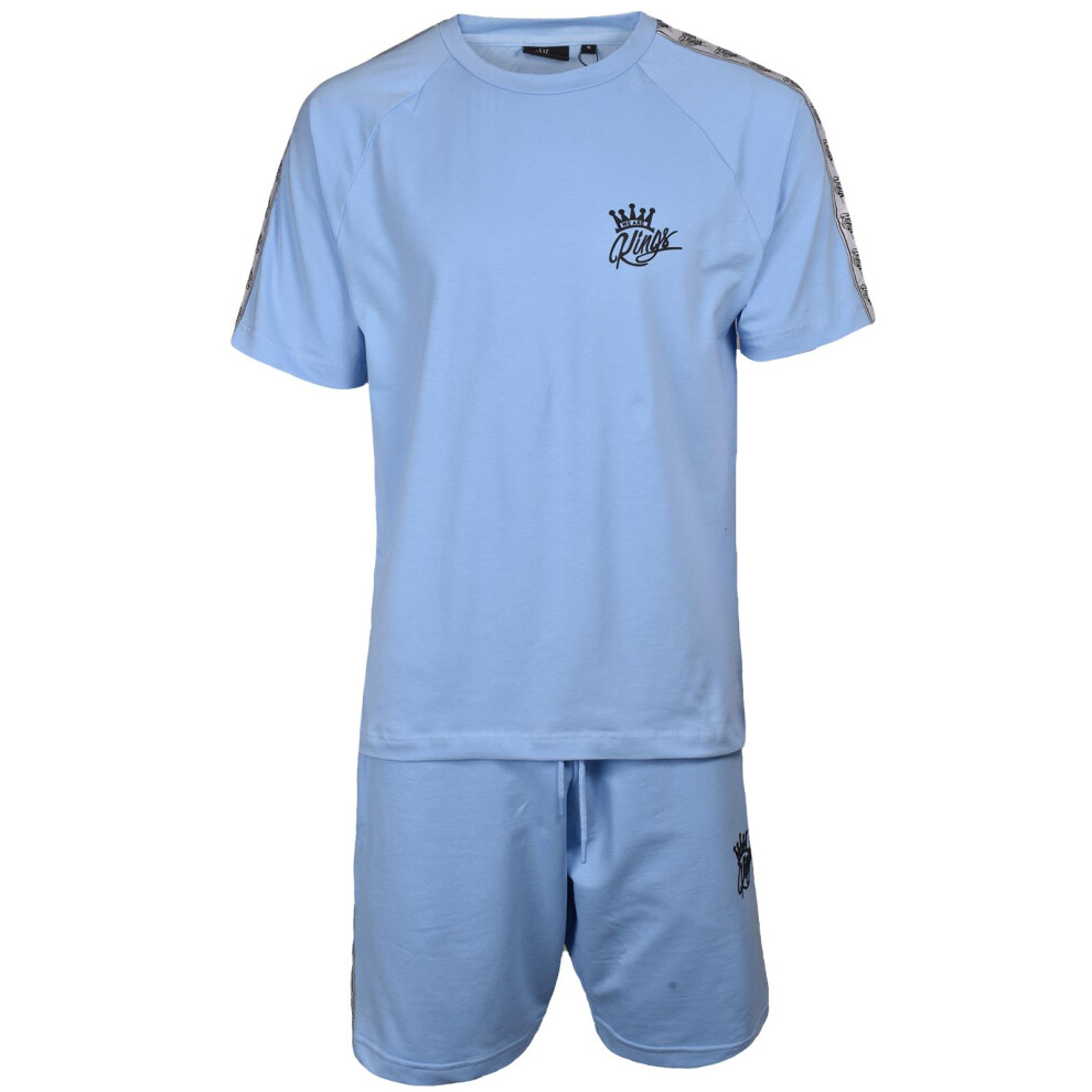 (Sky - Master, S) Mens T-shirt Short Set Premium Textured Tracksuit