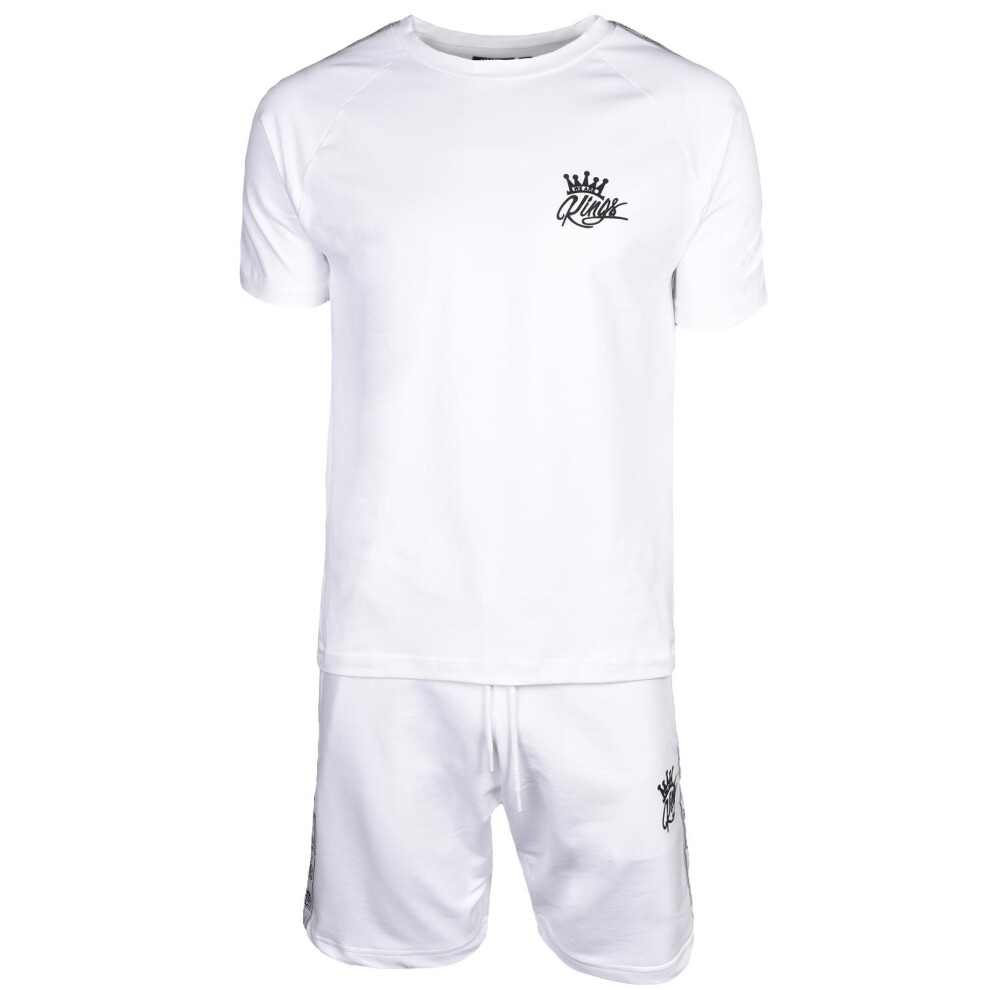 (White- Master, L) Mens T-shirt Short Set Premium Textured Tracksuit