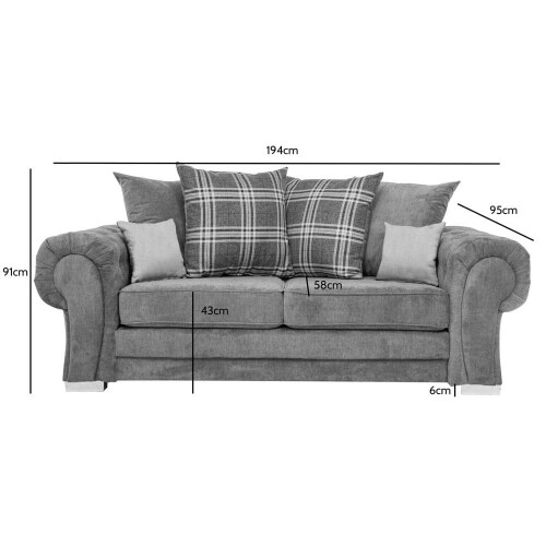 Verona Scatter Grey Fabric 3 Seater Sofa 2