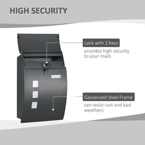 Homcom HOMCOM Weatherproof Wall Mounted Letter Box Post Box with Keys Anthracite Grey 2