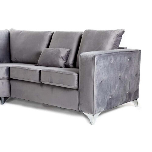 Warwick Grey Velvet Fabric High Back Corner Sofa 2