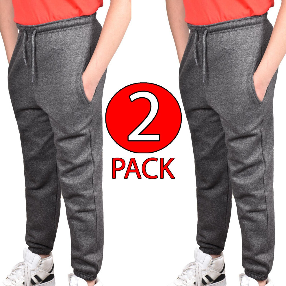 (Charcoal, 7 - 8 Years) Kids Boy Girl Warm Tracksuit Jogging Bottoms 2Pack