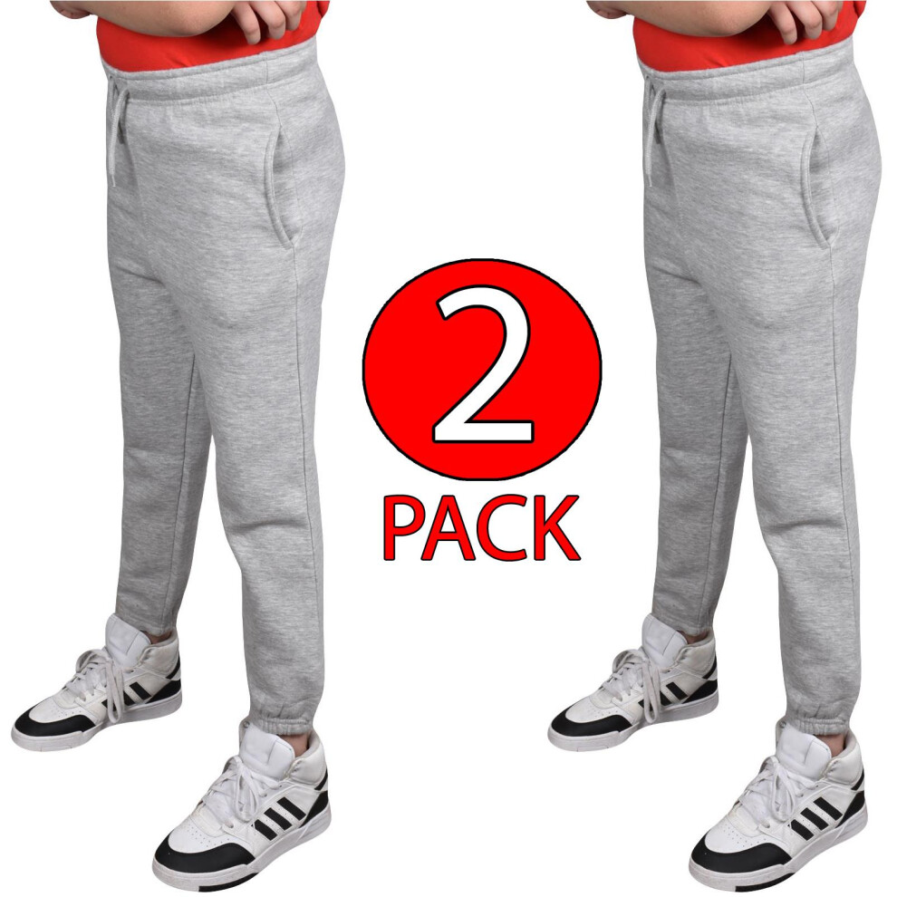 (Grey, 7 - 8 Years) Kids Boy Girl Warm Tracksuit Jogging Bottoms 2Pack