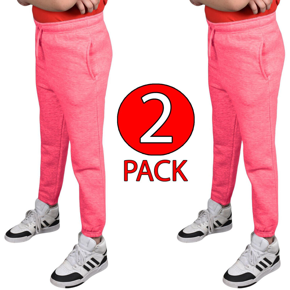 (Hot Pink, 7 - 8 Years) Kids Boy Girl Warm Tracksuit Jogging Bottoms 2Pack