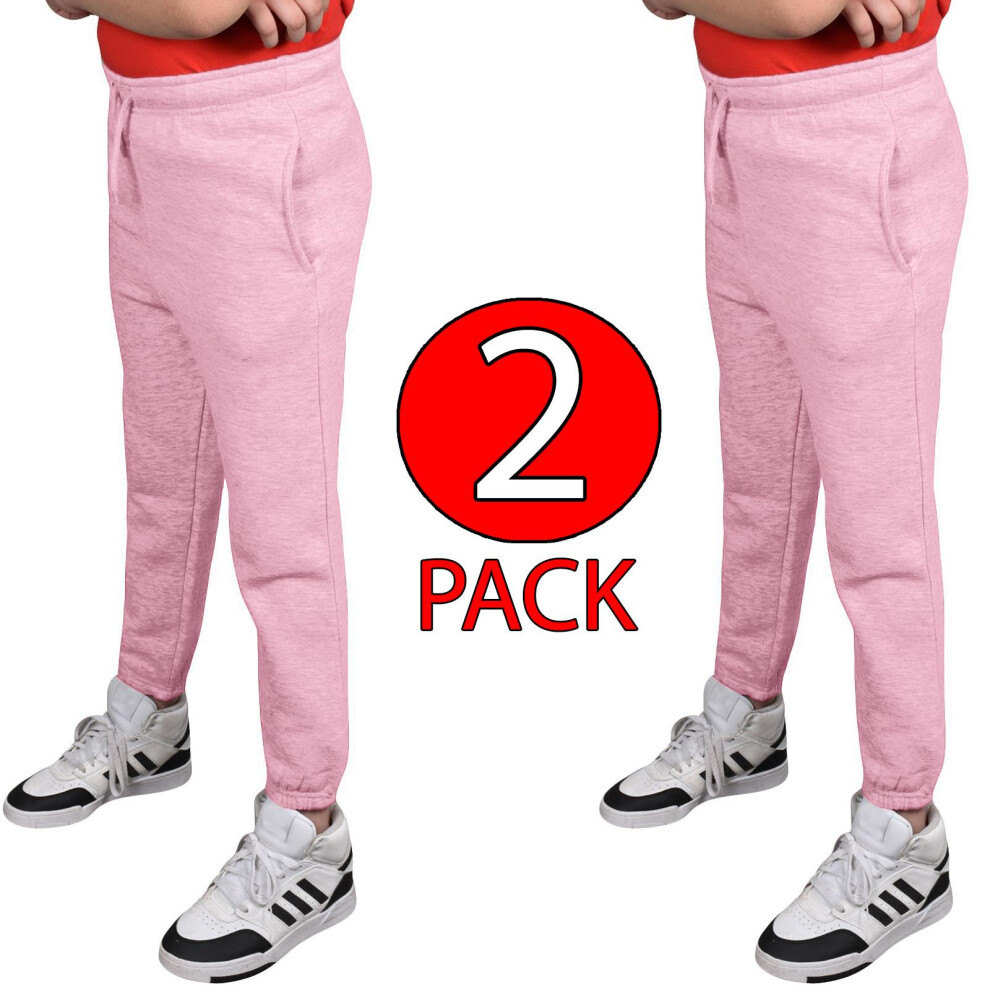 (Light Pink, 7 - 8 Years) Kids Boy Girl Warm Tracksuit Jogging Bottoms 2Pack