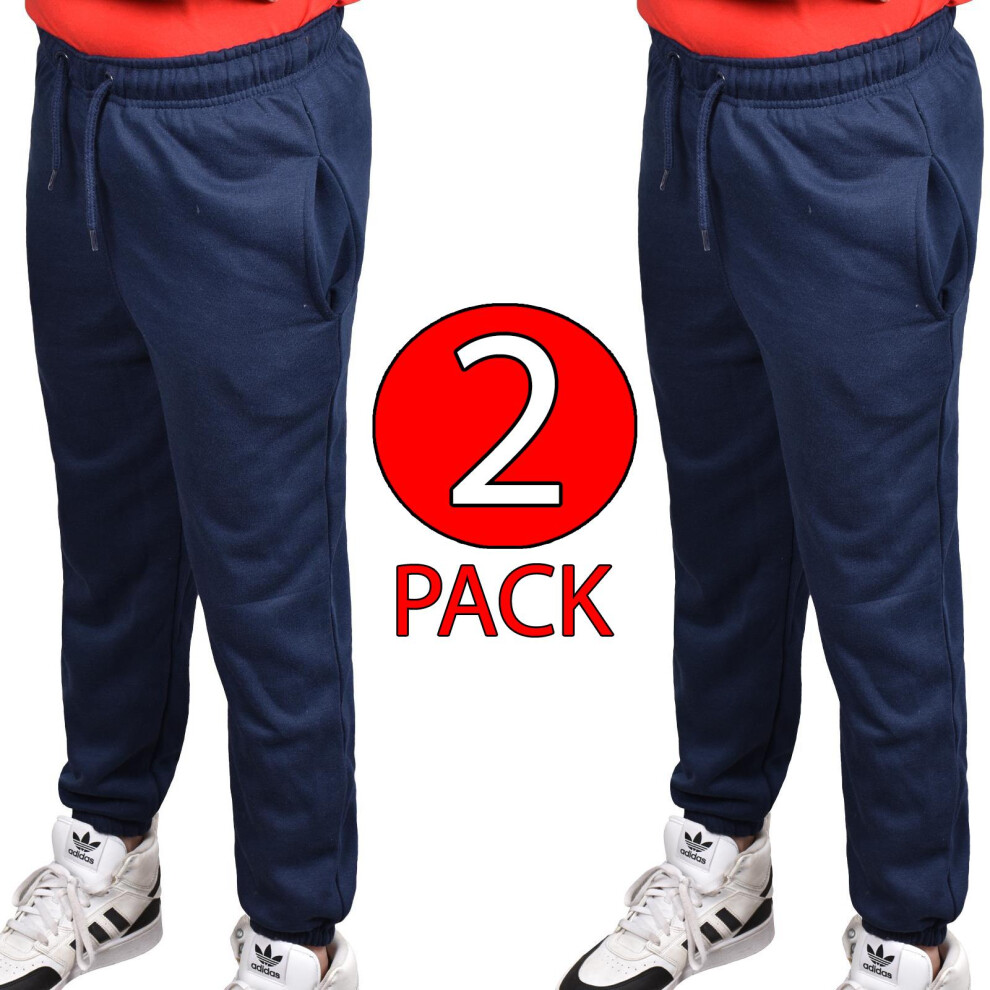 (Navy, 7 - 8 Years) Kids Boy Girl Warm Tracksuit Jogging Bottoms 2Pack