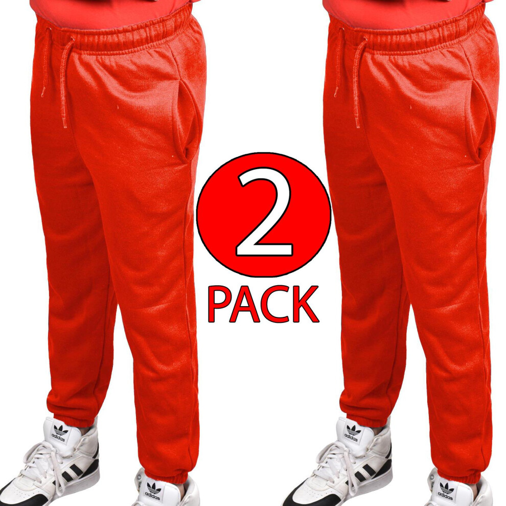 (Red, 9 - 10 Years) Kids Boy Girl Warm Tracksuit Jogging Bottoms 2Pack