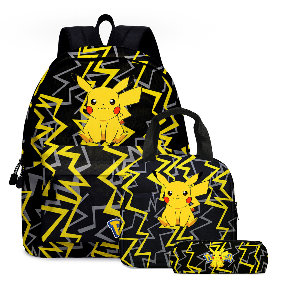 (Black) Pokemon Pikachu Schoolbag Lunch Bag Pencil Case Set Backpack Kids Education Gift