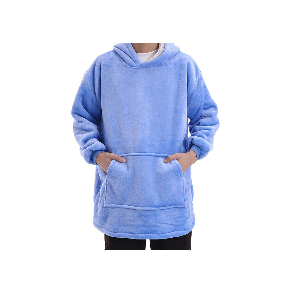 (Blue) Sherpa Flannel Oversized Hoodie Blanket