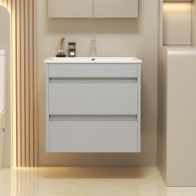 600mm Bathroom Vanity Unit Basin Sink Wall Hung Cabinet 2 Drawers Grey