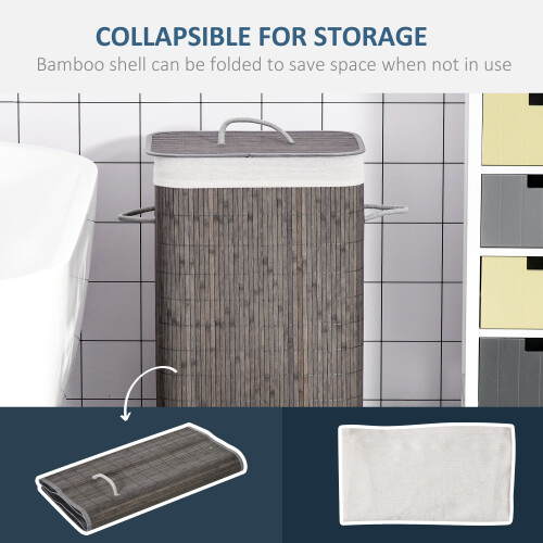 Homcom HOMCOM Collapsible Clothes Hamper with Lid Handles Removable Lining, Grey 2