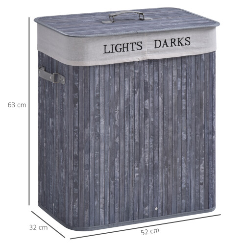 Homcom HOMCOM 100L Laundry Hamper Large 100L Double Washing Clothes Basket Grey 1