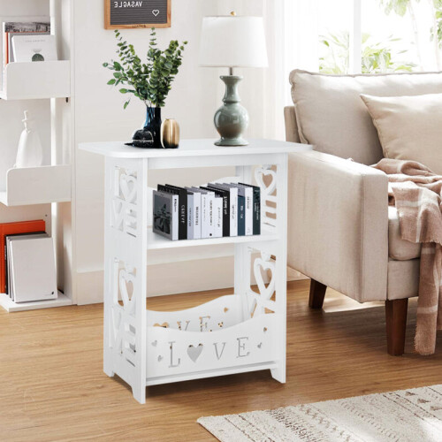 Living And Home 2-Tier PVC Side Table Small Nightstand 1