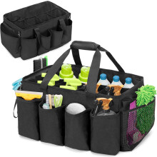(Black) Extra-Large Cleaning Caddy Organizer with Sturdy Pad & Handles, Cleaning Tote Bag for Cleaning Products, Cleaning Supplies Storage Bag