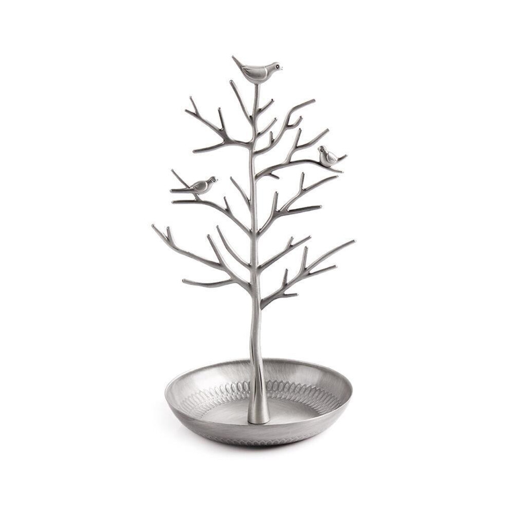 (Silver) Jewellery Stand,Antique Vintage Birds Tree Branch Earring Necklace Holder Organiser Rack Tower