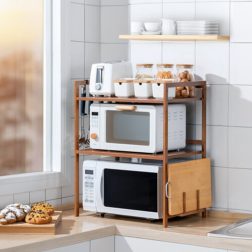 Living And Home (Brown, 2-Tier) Wooden Spice Rack Organizer with Hooks 2