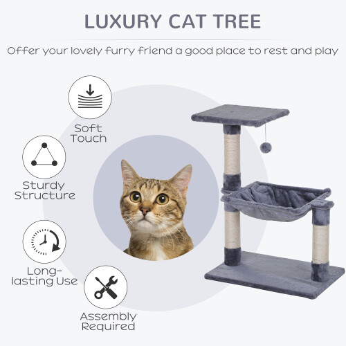 PawHut PawHut Cat Tree Scratch Post with Bed Hammock Sisal for Indoor Cats Grey 2